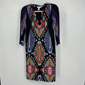 Chicos Womens Boho Ikat Print Dress Size 0 US S Multicolor‎ Artistic Resort